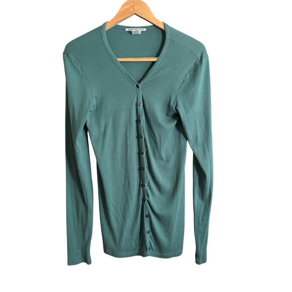 PRAIRIE UNDERGROUND | Green Organic Cotton Long Line lightweight Cardigan Small - Picture 1 of 7